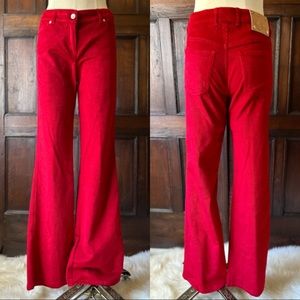 Escada Red Velveteen Corduroy Mid Rise Bootcut Pants